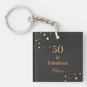 Llavero 50 y fabulosa fiesta de cumpleaños dorado negro