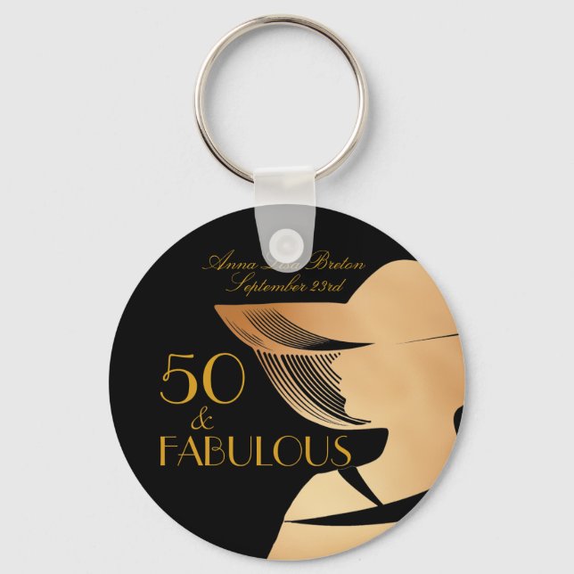 Llavero 50 y fabuloso Art Deco Elegante oro 50 cumpleaños (Anverso)