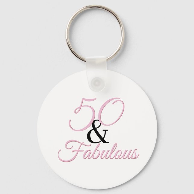 Llavero 50 y fabuloso Birthday Pink Simple (Anverso)