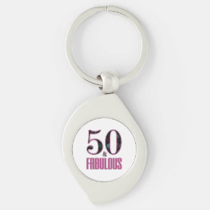 Llavero 50 y fabuloso cumpleaños 50 negro tipografía rosa