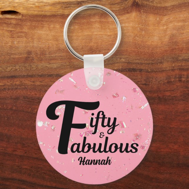 Llavero 50 y fabuloso Happy 50 Birthday Pink Accent (Anverso)