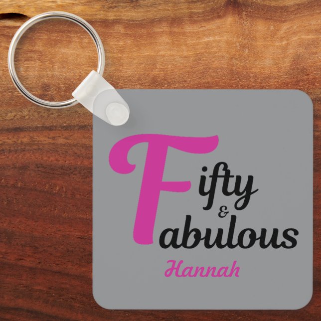 Llavero 50 y fabuloso Happy 50 Birthday Pink Accent (Anverso)