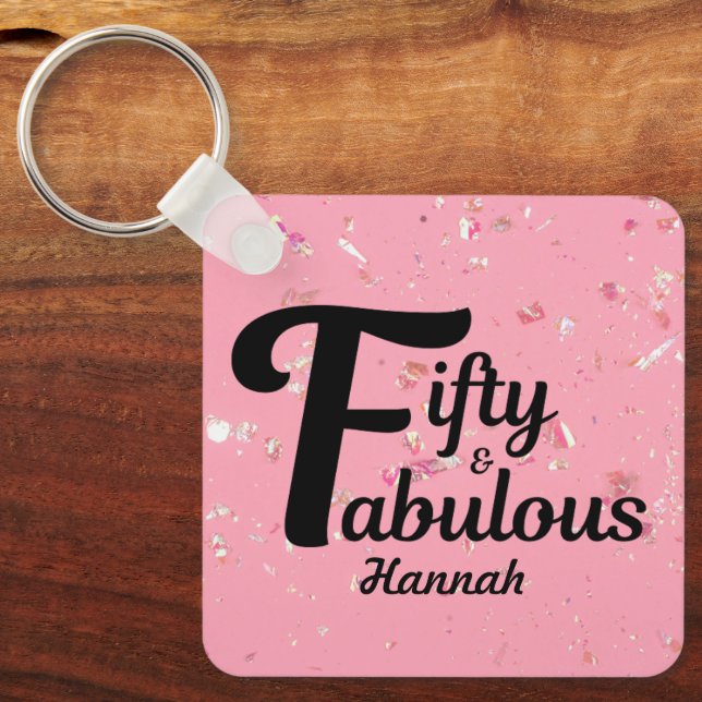 Llavero 50 y fabuloso Happy 50 Birthday Pink Accent (Anverso)