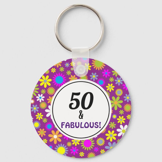 Llavero 50 y Fabuloso Keychain de cumpleaños número 50 (Anverso)