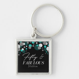 Llavero 50 y fabuloso negro, Verde azulado, plateado