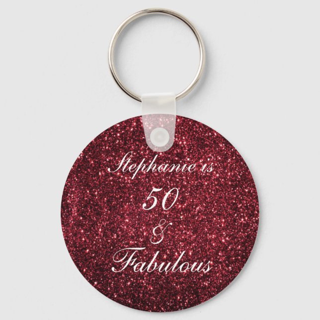 Llavero 50 Y Fabuloso Purpurina Borgoña Rojo (Anverso)