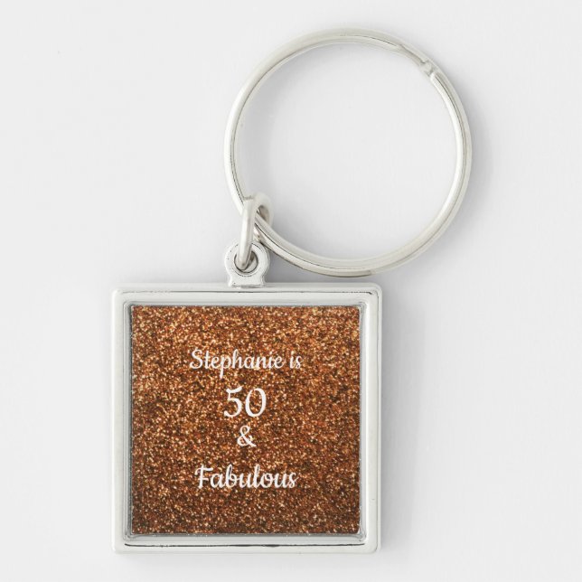 Llavero 50 Y Fabuloso Purpurina Dorado De Cumpleaños (Frente)
