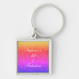 Llavero 50 Y Fabuloso Purpurina Púrpura Rosa De Cumpleaños
