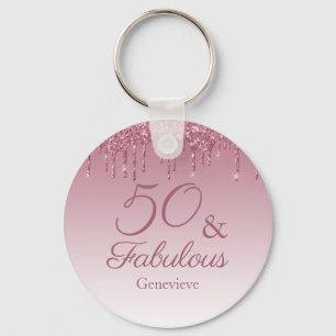 Llavero 50 y fabuloso rosa dorado destellante