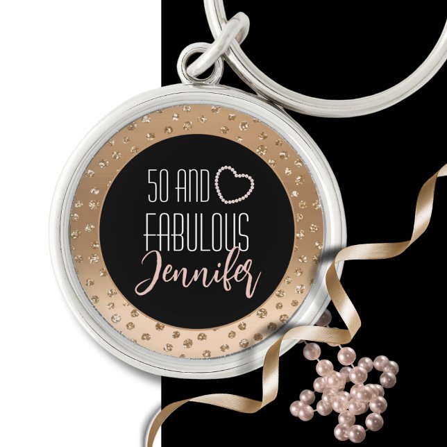 Llavero 50 y Fabulous Bling Fancy 50th Gold Black Rubor (Subido por el creador)