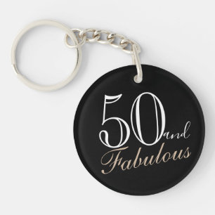 Llavero 50 y Fabulous Elegant Script Black 50th Birthday