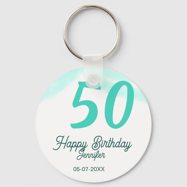 Llavero 50th birthday add name date year green pastel bold (Anverso)