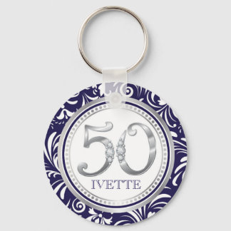 Llavero 50th Birthday Key Chain-Navy Blue & Silver