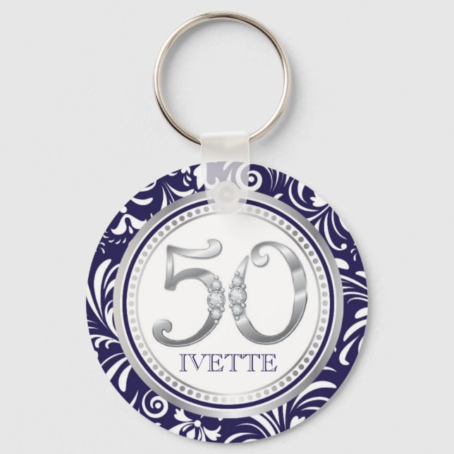 Llavero 50th Birthday Key Chain-Navy Blue & Silver (Anverso)