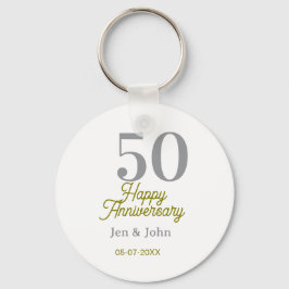 Llavero 50th happy anniversary name date silver gold date 