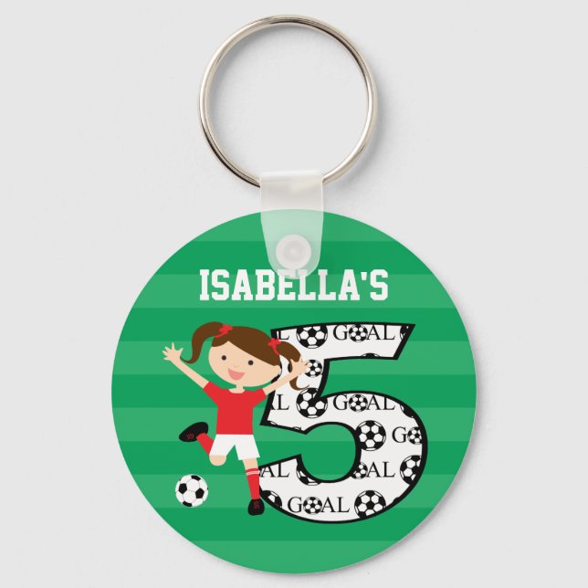 Llavero 5.º Chica de fútbol rojo y blanco 1 (Anverso)
