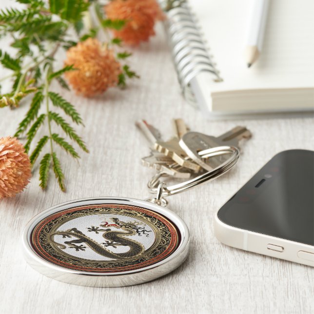 Llavero [600] Dragón oriental sagrado de oro y negro (Lado)