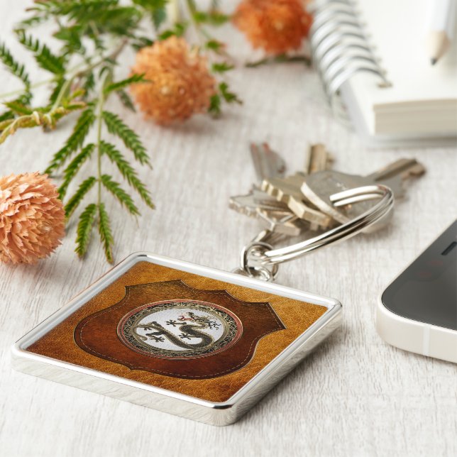 Llavero [600] Dragón oriental sagrado de oro y negro (Lado)