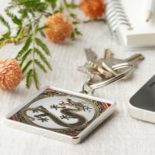 Llavero [600] Dragón oriental sagrado de oro y negro