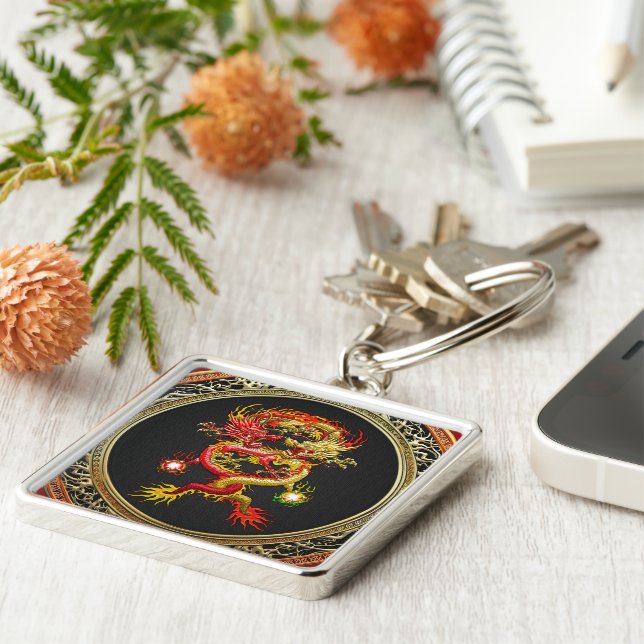 Llavero [600] Dragones rojos y amarillos (Lado)