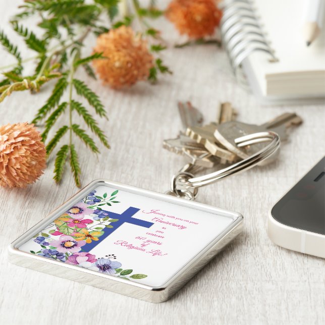 Llavero 60° aniversario, monja, cruz de vida religiosa (Lado)