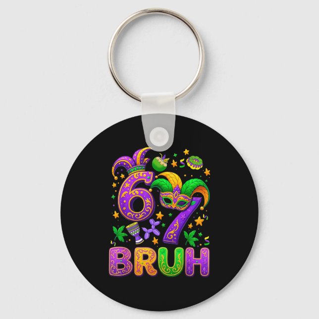Llavero 67 Bruh Mardi Gras Jester Mask New Orleans  (Anverso)
