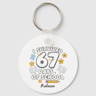 Llavero 67 Días de Escuela Nombre Personalizado Divertido