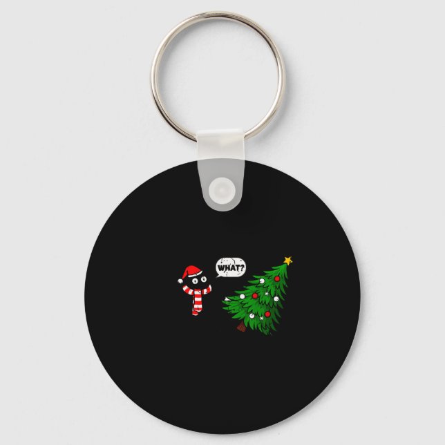 Llavero 67 Funny Black Cat Pushing Christmas Tree Over Cat (Anverso)