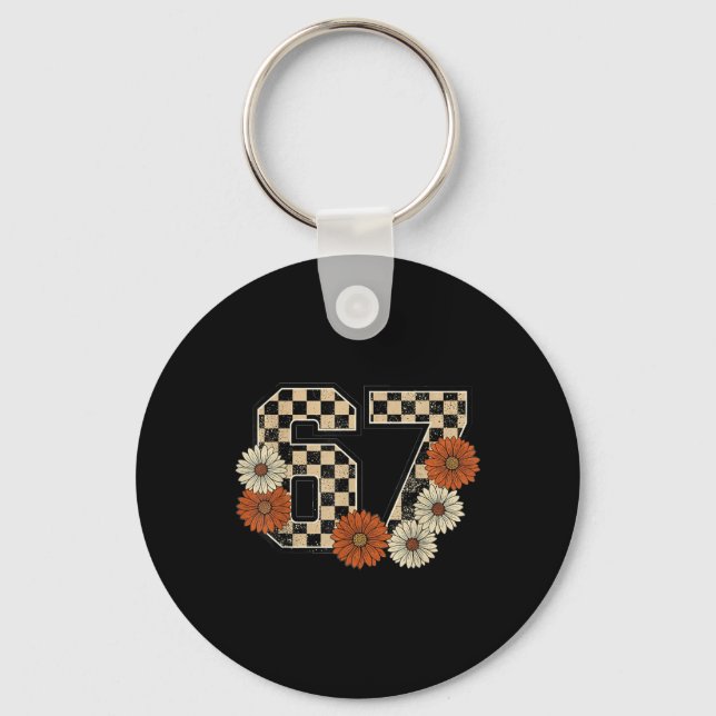 Llavero 6 7 Retro Otoño Meme Checkerboard Tee Embrujada  (Anverso)