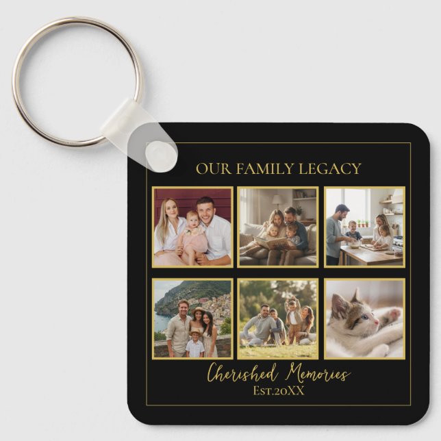 Llavero 6 Photo Collage Square Black Gold Keychain (Anverso)