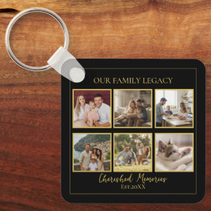 Llavero 6 Photo Collage Square Black Gold Keychain