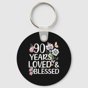 Llavero 90 Años Amados Y Bendecidos Floral Cumpleaños 90