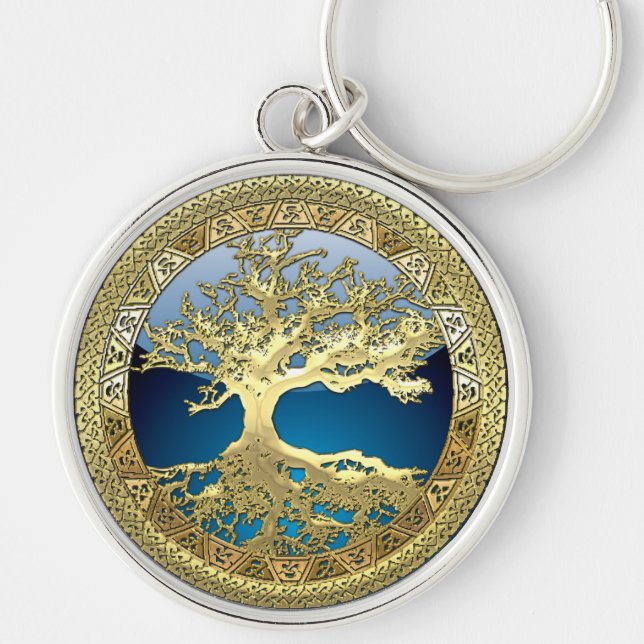 Llavero [90] Árbol celta dorado de vida [3D] (Frente)