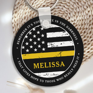 Llavero 911 Dispatcher Personalizada Línea De Oro Delgada