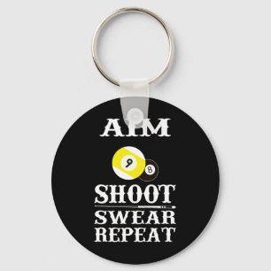 Llavero 9 Ball 8 Ball Aim Shoar Swear Repeat Billiards