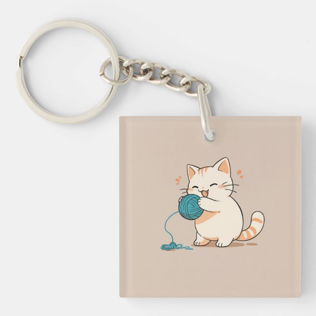 Llavero A cat spinning yarn is so cute (Frente)
