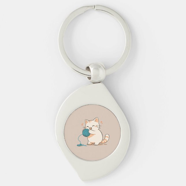 Llavero A cat spinning yarn is so cute (Anverso)
