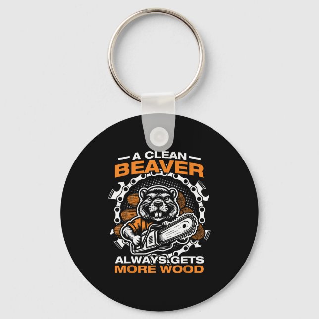 Llavero A Clean Beaver Lumberjack Forestry Worker Chainsaw (Anverso)