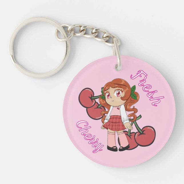 Llavero A Customized Key Chain with Cute Cherry Chibi (Frente)