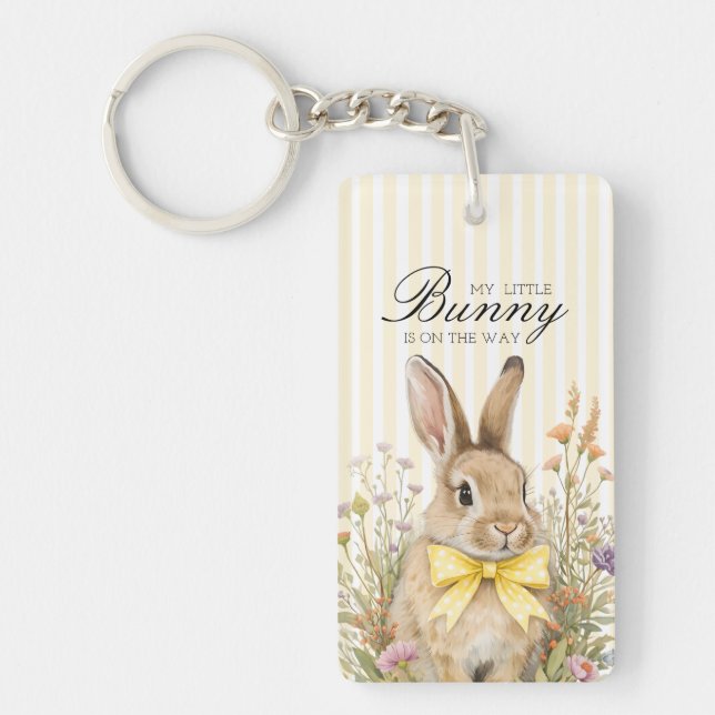 Llavero A cute little Floral Bunny Yellow Bow Baby Shower  (Frente)
