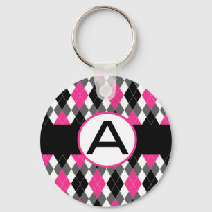 Llavero "A " del monograma de Argyle de las rosas