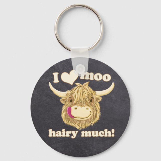 Llavero ¡A Hamish Le Encanta Mucho Moo Hairy! Vaca Highlan (Anverso)