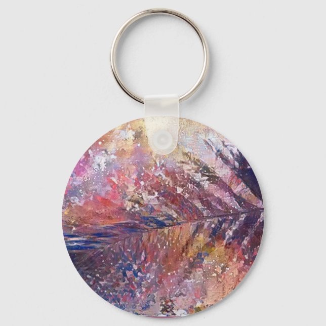 Llavero A.I. foto realzada, hermosa hoja en la naturaleza (Anverso)