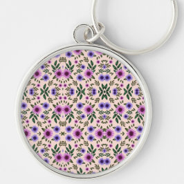 Llavero A round keychain features a detailed floral 