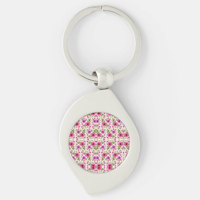 Llavero A silver teardrop keychain with a round pink (Anverso)