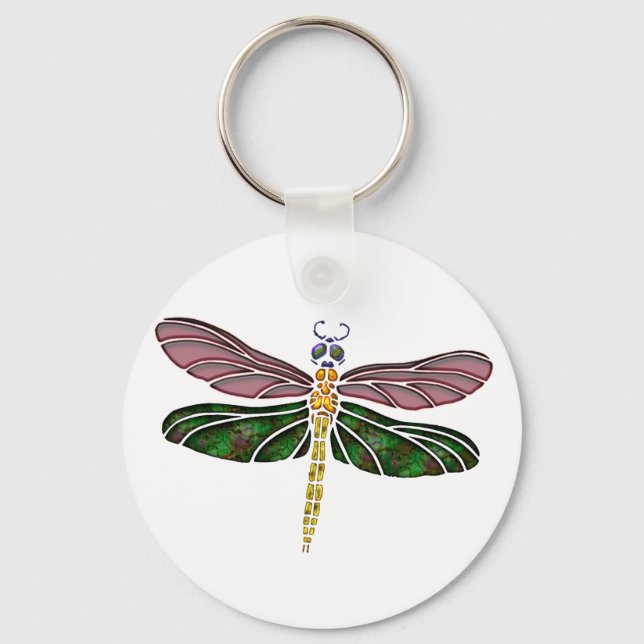 Llavero Abalone Shell y Dragonfly de vidrio manchado (Anverso)