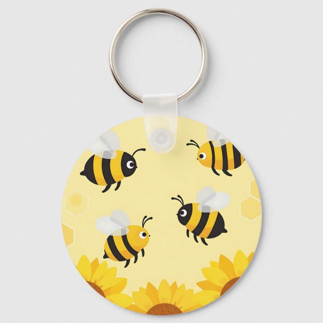 Llavero Abanicos de Abejas Flores de Girasol Patrón de Pan (Anverso)
