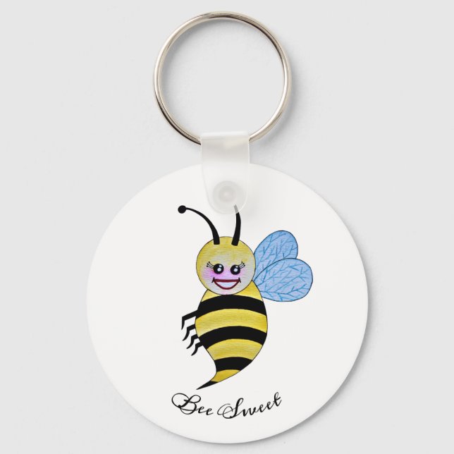 Llavero Abeja Cuidada De Acuarela Con Sonrisa Feliz (Anverso)