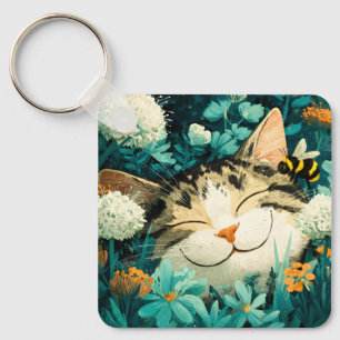 Llavero Abeja de acuarela Gato durmiendo Flor Jardín