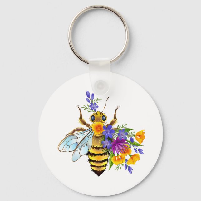 Llavero Abeja de flor con plantas silvestres (Anverso)